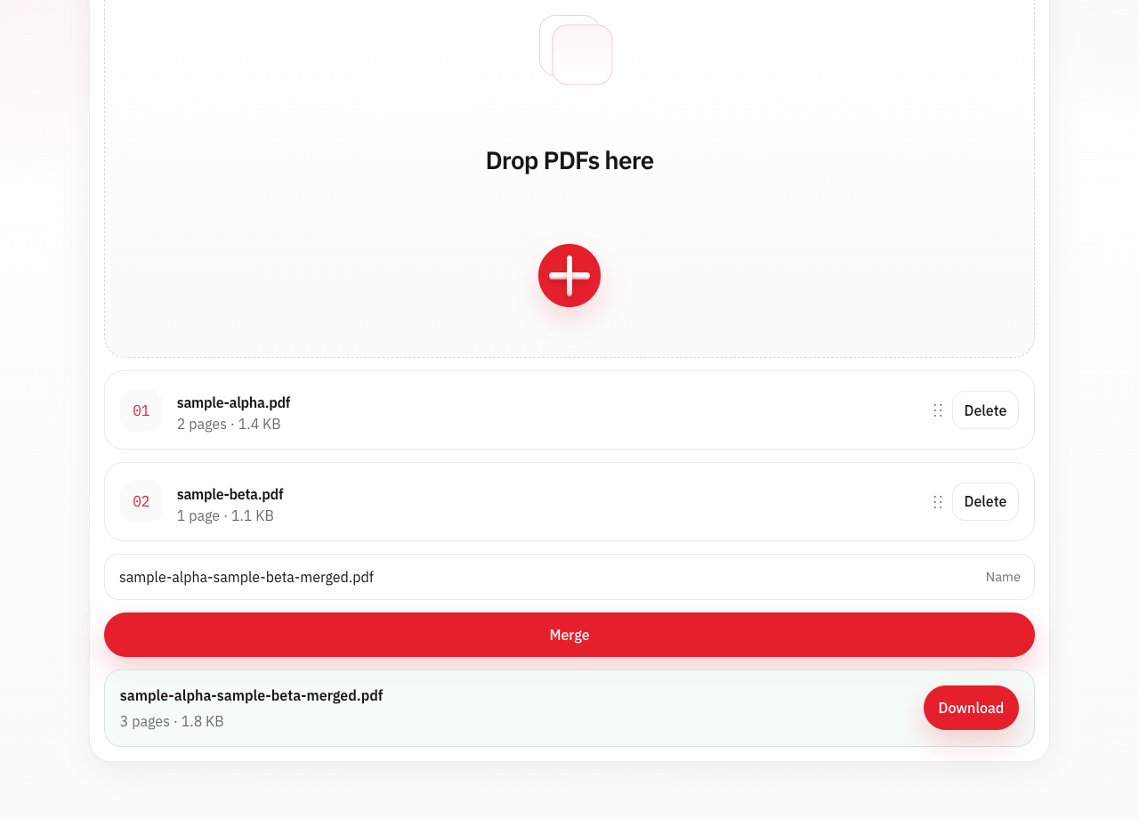 合并PDF合并结果下载界面